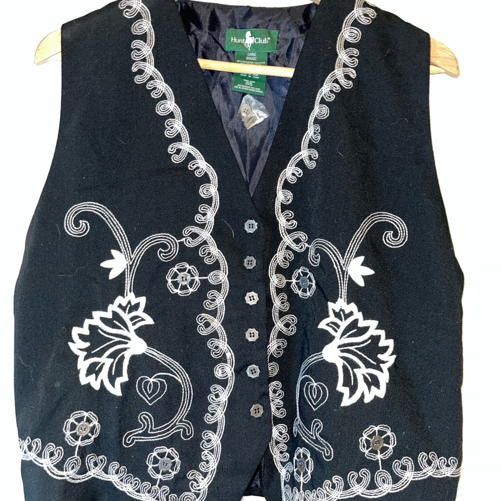 Hunt Club Black Vest with White Embroidery